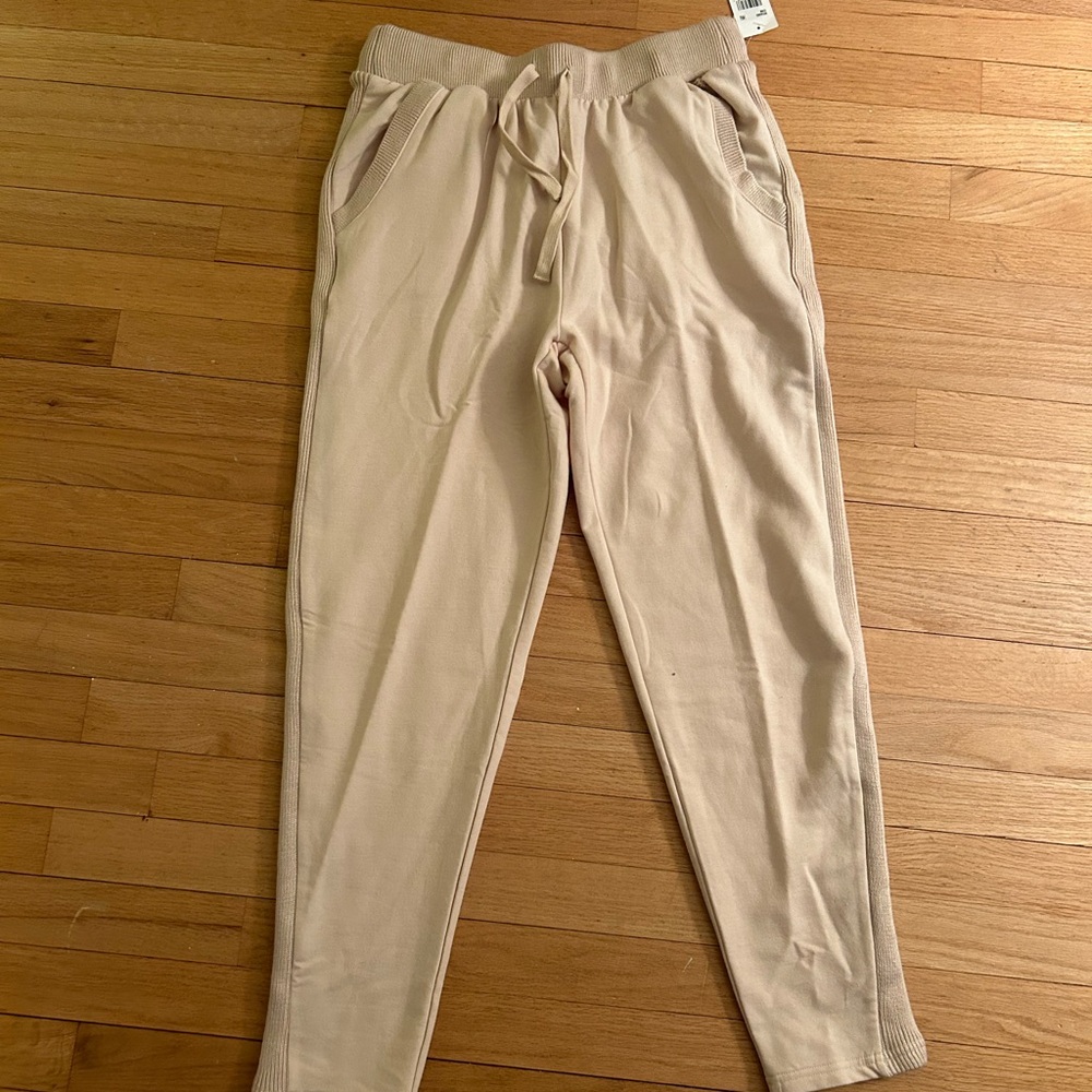 Splendid Elevated Cream Lounge Pants with Woven Side Detail